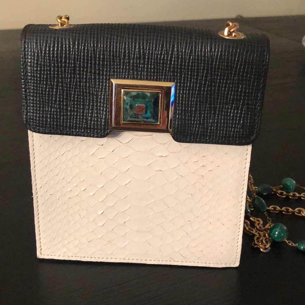 Andrew Gn python white and black bag